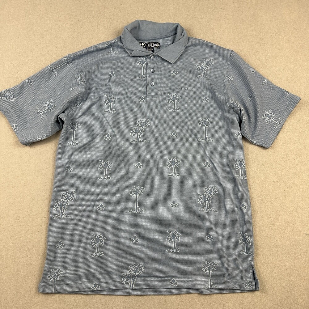 Big Dogs Polo Shirt Men Large Blue Palm Tree Print Short Sleeve Collar L